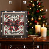Buffalo Plaid Bow Merry Christmas スクエア壁時計