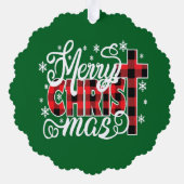 Buffalo Plaid Christian Christmas Design with Snow オーナメントカード (裏面)
