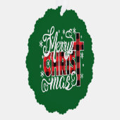 Buffalo Plaid Christian Christmas Design with Snow オーナメントカード (右)