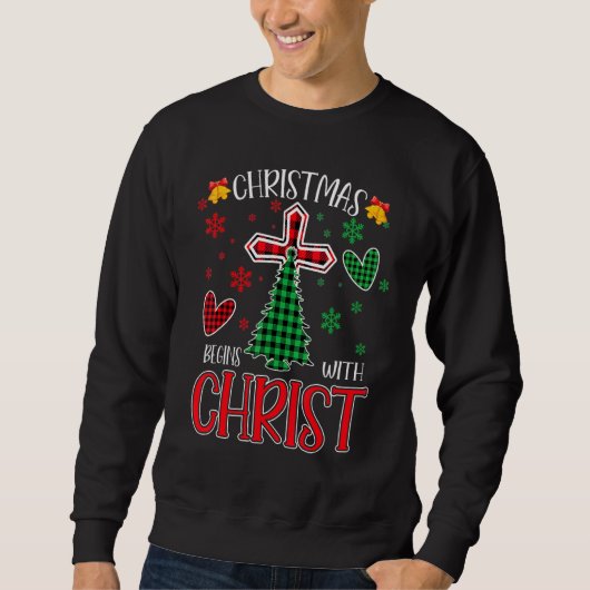 Buffalo Plaid Christian Jesus Christmas Begins Wit スウェットシャツ (正面)