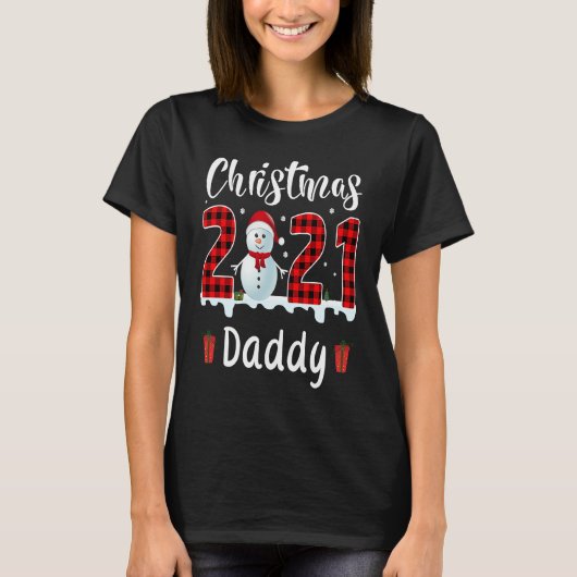 Buffalo Plaid Christmas 2021 Daddy Snowman Tシャツ (正面)