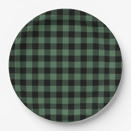 Buffalo Plaid Christmas Black Green ペーパープレート (正面)