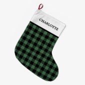 Buffalo Plaid Christmas Black Green ラージクリスマスストッキング (正面 (吊り時))