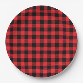 Buffalo Plaid Christmas Black Red ペーパープレート