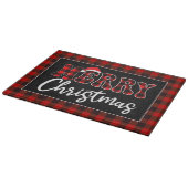 Buffalo Plaid Christmas Greeting with Santa Hat カッティングボード (角)