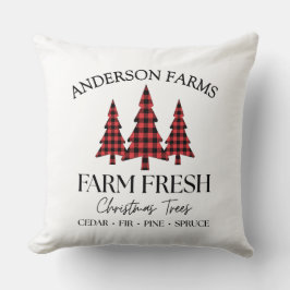 Buffalo Plaid Christmas Tree Farm Black Red クッション