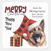 Buffalo Plaid German Shepherd Dog Christmas スクエアシール (正面)