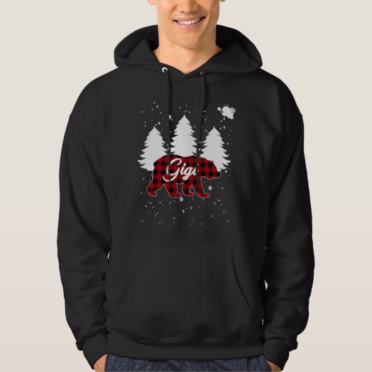 Buffalo Plaid Gigi Bear Christmas Tree Pajama Fami パーカ (正面)