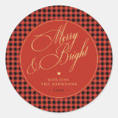 Buffalo Plaid Gingham Red Check Merry and Bright ラウンドシール (正面)