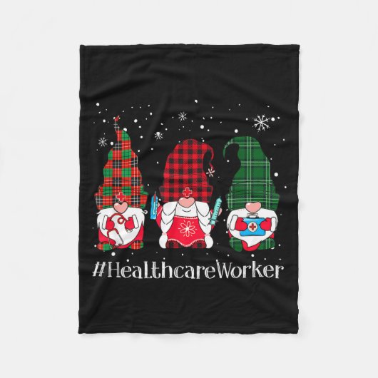 Buffalo Plaid Gnome Healthcare Worker Nurse Christ フリースブランケット (正面)