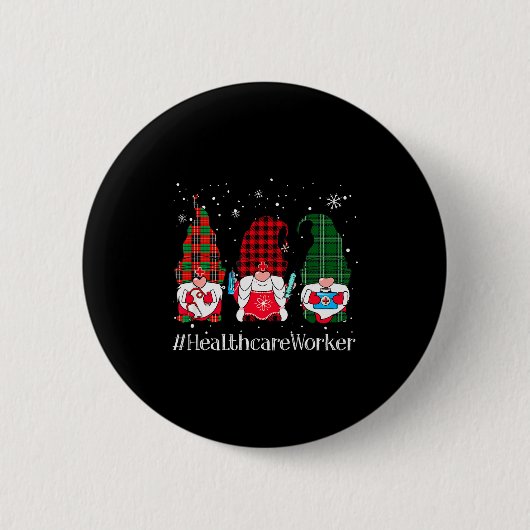 Buffalo Plaid Gnome Healthcare Worker Nurse Christ 缶バッジ (正面)