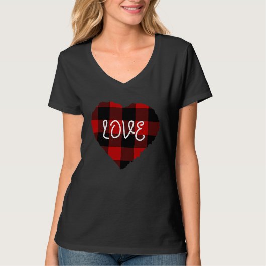 Buffalo Plaid Heart Long Sleeve  Valentine Love He Tシャツ (正面)