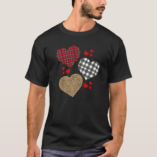 Buffalo Plaid Hearts Valentines Day Leopard Cheeta Tシャツ (正面)