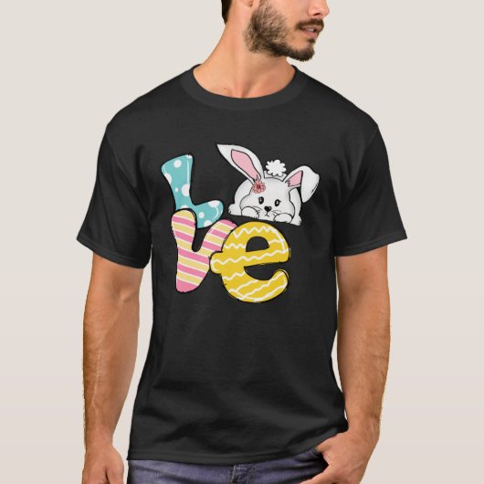 Buffalo Plaid Love Bunny Retro Groovy Easter Day Tシャツ (正面)
