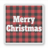 Buffalo Plaid Merry Christmas Rustic Holiday  シール (正面)