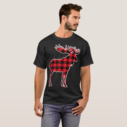 Buffalo Plaid Moose Christmas Design Tシャツ (正面フル)