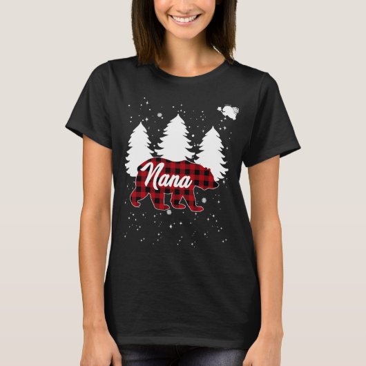 Buffalo Plaid Nana Bear Christmas Tree Pajama Fami Tシャツ (正面)