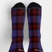 Buffalo plaid navy blue red monogram name ソックス (上部)