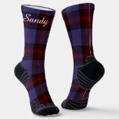 Buffalo plaid navy blue red monogram name ソックス (傾斜あり)
