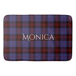 Buffalo plaid navy blue red monogram name バスマット