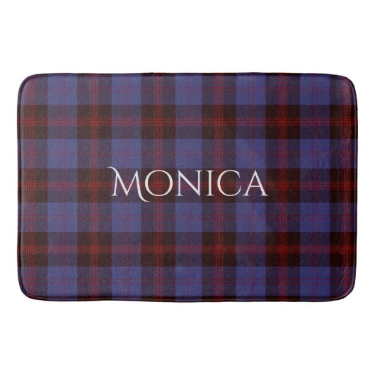 Buffalo plaid navy blue red monogram name バスマット (正面)