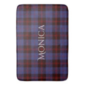 Buffalo plaid navy blue red monogram name バスマット (正面縦)