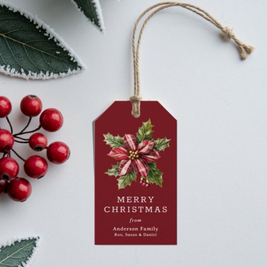 Buffalo Plaid Poinsettia Floral Custom Christmas ギフトタグ