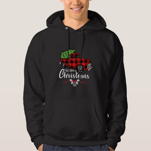 Buffalo Plaid Red Truck Christmas Tree パーカ (正面)