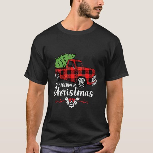 Buffalo Plaid Red Truck Christmas Tree Tシャツ (正面)