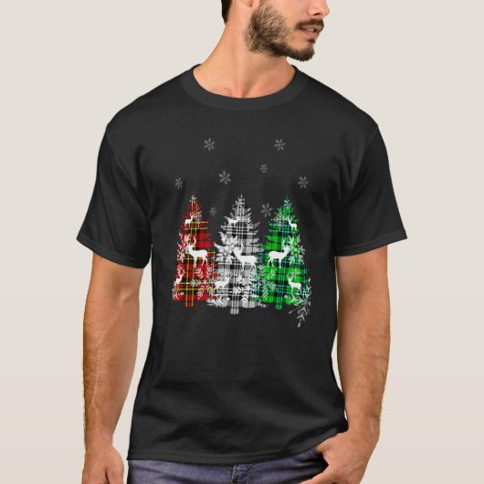 Buffalo Plaid Red White Green Christmas Tree Reind Tシャツ (正面)
