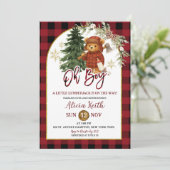 Buffalo plaid Red Winter Lumberjack Bear Shower 招待状 (スタンド正面)