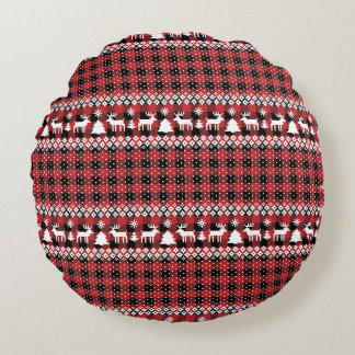 Buffalo Plaid Reindeer Fair Isle ラウンドクッション