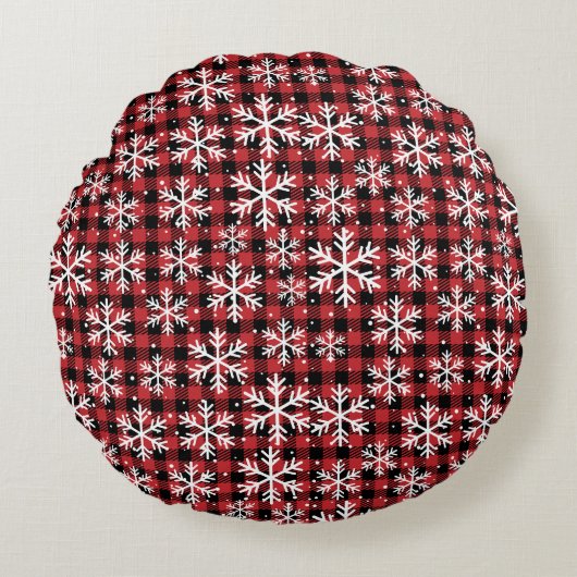Buffalo Plaid Snowflake Winter Pattern ラウンドクッション (正面)