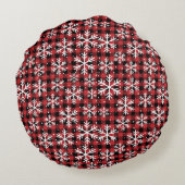 Buffalo Plaid Snowflake Winter Pattern ラウンドクッション (裏面)
