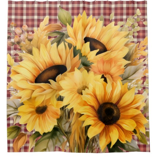Buffalo Plaid Sunflower Shower Curtains シャワーカーテン (正面)