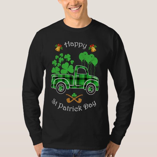 Buffalo Plaid Truck Shamrock Happy St Patrick's Da Tシャツ (正面)