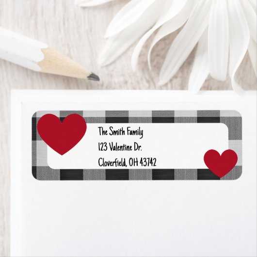 Buffalo Plaid Valentine Modern Neutral Heart ラベル (インサイチュ)