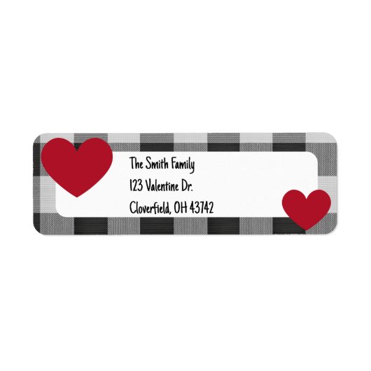 Buffalo Plaid Valentine Modern Neutral Heart ラベル (正面)