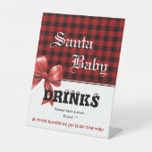 Buffalo Plaid Watercolor Bow Baby Shower Drinks 台座サイン (正面)