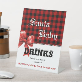 Buffalo Plaid Watercolor Bow Baby Shower Drinks 台座サイン