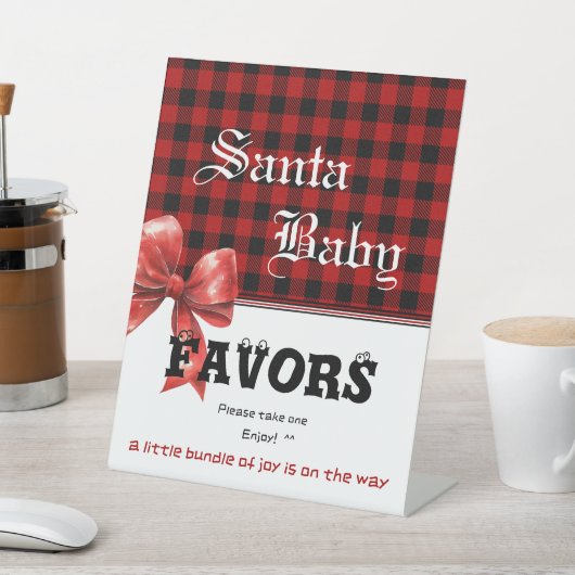 Buffalo Plaid Watercolor Bow Baby Shower Favors 台座サイン (インサイチュ)