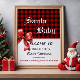 Buffalo Plaid Watercolor Bow Baby Shower Welcome ポスター