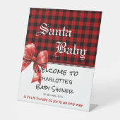 Buffalo Plaid Watercolor Bow Baby Shower Welcome 台座サイン (正面)
