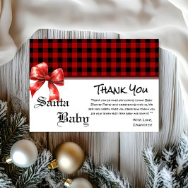 Buffalo Plaid Watercolor Red Bow Baby Shower サンキューカード