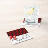Buffalo Plaid Watercolor Red Bow Baby Shower スクエアペーパーコースター (インサイチュ)