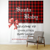 Buffalo Plaid Watercolor Red Bow Baby Shower タペストリー (インサイチュ)