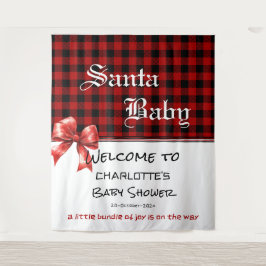 Buffalo Plaid Watercolor Red Bow Baby Shower タペストリー