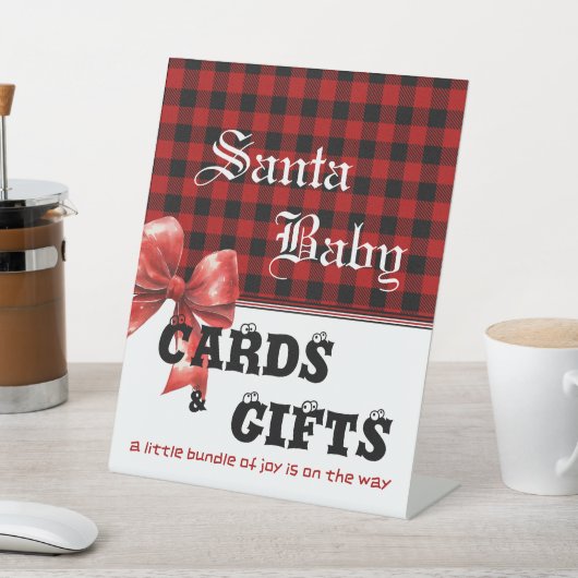 Buffalo Plaid Watercolor Red Bow Baby Shower 台座サイン (インサイチュ)
