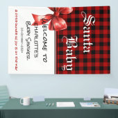 Buffalo Plaid Watercolor Red Bow Baby Shower 横断幕 (トレードショー)