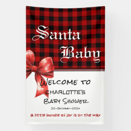 Buffalo Plaid Watercolor Red Bow Baby Shower 横断幕